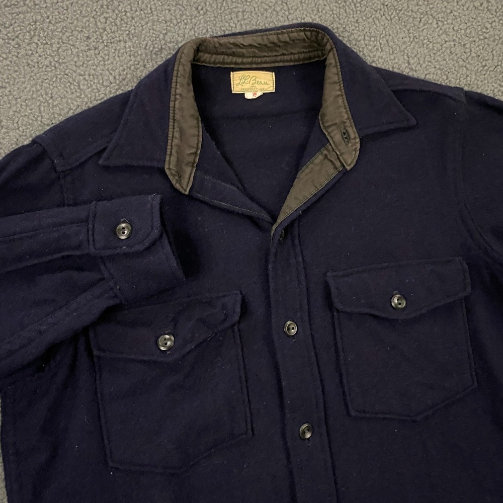 VTG 60s 70s L.L. Bean Shirt Mens size 15 Wool Double Flap Pocket Script Label